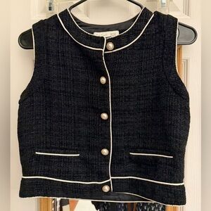 Rachel Zoe Black Tweed Vest with pearl buttons Cropped Tweed Vest